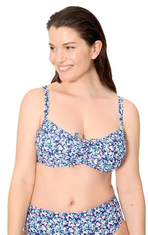 YSABEL MORA. Top Bikini Reductor Liberty Azul Copas D y E. con Aro y Sin Relleno. Estampado de Pequeñas Flores. Reduce Proyección del Pecho con Compresión Uniforme .Colección Flowers.