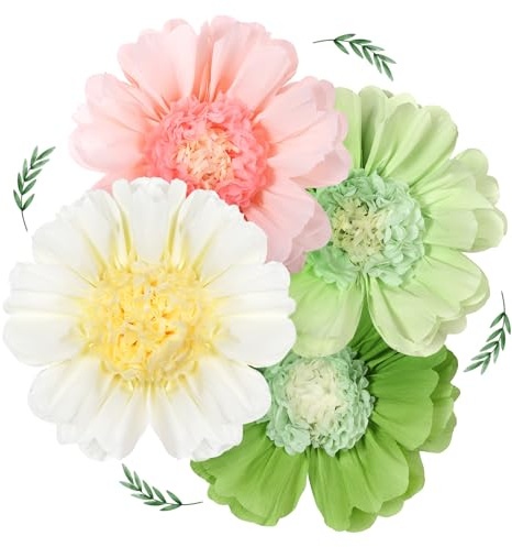 AUAUY 4Pzs Papel para Fans, Decoraciones Flores Papel Reutilizable, Verdes