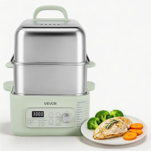 VEVOR Vaporera Eléctrica con Cesta de Acero Inoxidable de 2 Niveles 13 L