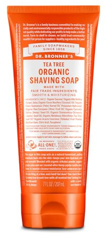 Dr. Bronner's - Organic Shaving Soap (Tea Tree, 7 Ounce) - Certified Organic, Sugar and Shikakai Powder, Soothes and Moisturizes for Close Comfortable Shave, Use on Face, Underarms and Legs