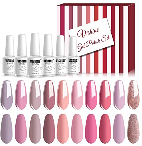 Vishine 12PCS Esmaltes Semipermanentes, Primavera rosa Colección Pintauñas Semipermanente con Base, Capa Superior Brillante y Mate, Uñas Gel UV LED 8ml