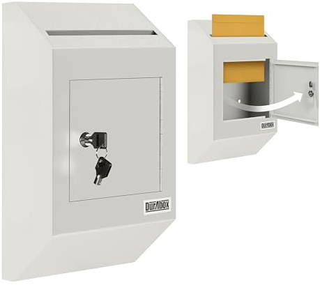 Durabox Heavy Duty Wall Mount Locking Deposit Drop Box Safe W300 (Grey) for Receiving Letters, Checks, Payment, Documents and More For Commercial, Home or Office Use
