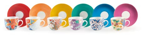 Excelsa Kimono Espressotassen mit Untertassen, Porzellan, mehrfarbig, 6 Stück