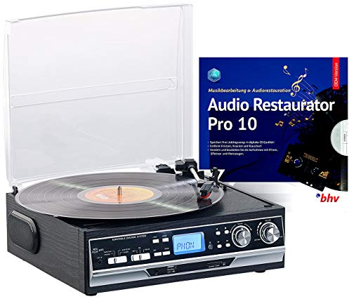 Q-Sonic Kassetten digitalisieren: 4in1-Plattenspieler mit Bluetooth, Digitalisier-Funktion und Software (Plattenspieler mit Lautsprecher, USB, Verstärker)