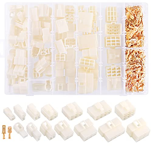 Swpeet 400Pcs 6.3MM Automotive Electrical Wire Connectors Kit, 6.3mm 1 2 3 4 6 8 9 Pin Automotive Electrical Wire Connectors Pin Header Crimp Wire Terminals (6.3mm, Assortment Kit)