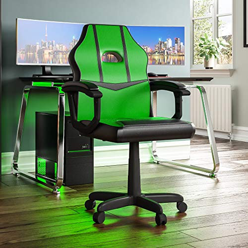 Vida Designs Racing Comet Gaming Computer Chair, Green & Black, Office Executive Adjustable Swivel Recliner Pu Faux-Leather (UKFR Certified)
