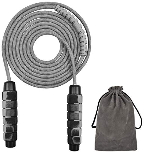 Chstarina Springseil Erwachsene, Speed Rope Verstellbar mit Kugellagern und Hautfreundlichen Handgriffe, Länge Einstellbar, Baumwolle Seilspringen für Kinder Fitnes, Training, Boxen, Crossfit (Grau)