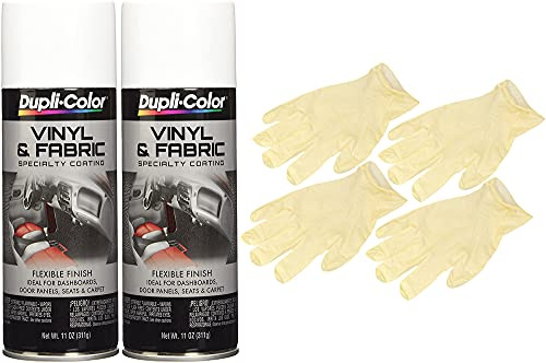 Sherwin-Williams Company Duplicolor Gloss White Vinyl and Fabric Spray (11 oz) Bundle with Latex Gloves (6 Items)