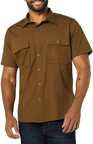 Amazon Essentials Camisa utilitaria de manga corta con dos bolsillos y corte estándar Hombre, Verde Oliva Oscuro, XXL