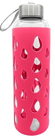 GEDA LABELS Unisex – Erwachsene Silikon pink Trinkflasche, Glasflasche, 500 ml