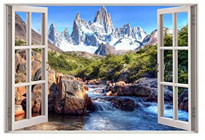 THREMA Fausse Fenêtre Tableaux de paysage deRivière Montagne,Impression de la nature sur toile, Image sur Toile Peinture pour Salon Chambre Tableau Decoration Murale 20x30cm8 x12 Sans cadre