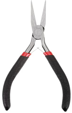 sourcing map Mini Plana Punta Pinzas 4,5 Pulgadas Lisa Mordaza Precisión Cortadoras con Plástico Negro Mango para Bricolaje Artesanía Joyería Fabricación