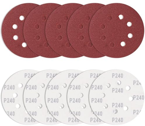 Bolatus Lot de 10 Feuilles abrasives 125 mm Grain 240, disques abrasifs Ronds excentriques 8 Trous pour ébavurage et ponçage des Points de Soudure
