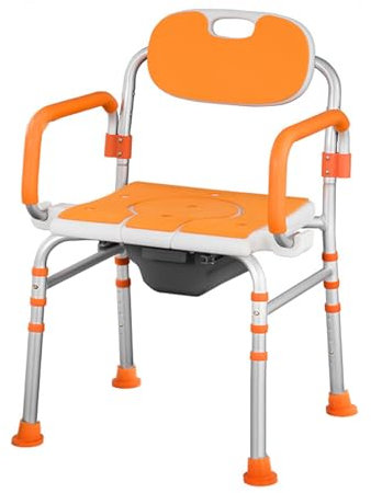 Sedia Comoda WC per Anziani,Sedia Con Buco WC Comoda WC Portatile Sedia Con Buco WC Toilette per Anziani Disabili,Sedia a Rotelle Foro Bagno Sedile Imbottito Braccioli ribaltabili B