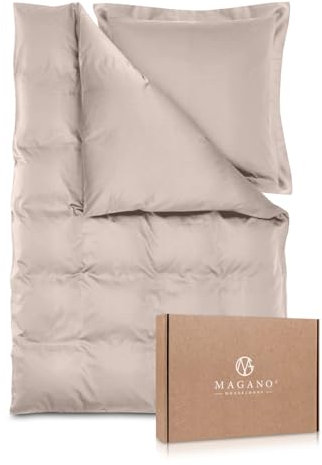 Magano® Luxus Bettwäsche 200x200 Taupe | Bambus & Baumwolle Satin | 400 TC Premiumqualität | Hypoallergen & Klimaregulierend | Deckenbezug 200x200 cm + 2X Kissenbezug 80x80 cm | Beige