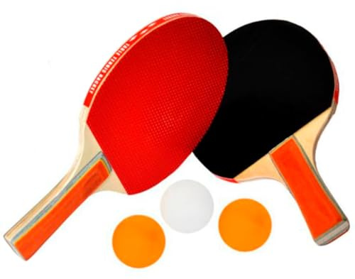 Tradineur - Set de raquetas de ping pong con 3 pelotas, madera y goma, palas de tenis de mesa, incluye bolsa de transporte, interior y exterior, deporte