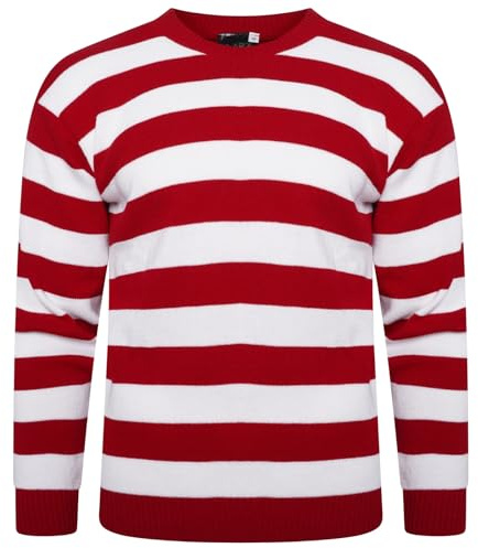 VEARZ Unisex Adults Red & White Striped Knitted Jumper - Halloween Christmas Party Fancy Dress Sweater Top Plus Size XXL