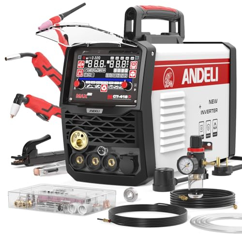 ANDELI Plasma Cutter Welder Combo，Pulse MIG/HF TIG/HF Cut/Stick/Flux Core 6-in 1 Multifunctional Welder，110V/220V Dual Voltage Aluminium MIG Welding Machine,160A MIG/TIG/Stick & 40A Cut