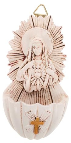 Levemolo Acquasantiera Da Parete in Resina 6,5x4x12 Cm, Decorazione Sacra Per Chiesa e Casa, Contenitore Portaoggetti Leggero e Resistente Per Spazi Religiosi e Soggiorno