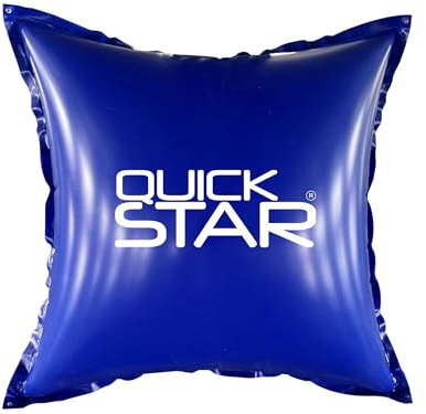 QUICK STAR Poolkudde, fyrkantig, 120 x 120 cm, blå, 4 linor och säkerhetsventil | 2 x reparationssats | PVC 0,44 mm | Vinterpoolkudde med dubbelsöm | luftkudde, klor- och UV-beständig