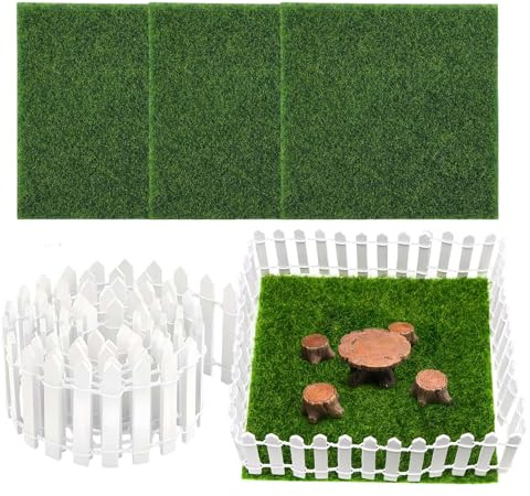 Valla de – Borde en miniatura de, decoración de valla blanca | Valla de madera en miniatura de 35 pulgadas, vallas de madera blanca con parche de césped, accesorio de exhibición de juegos