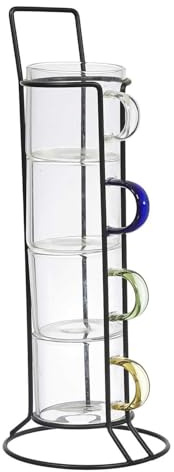 HowHomely | 4-delat set med färgglada handtag och metallstativ – små kaffeglas, espressoglas, teglas, moderna glas för kök