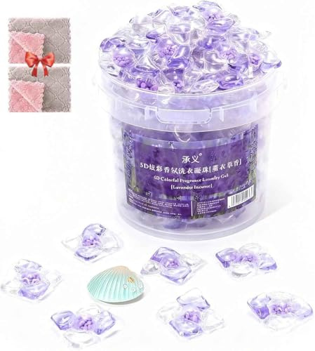100Pcs 5 In 1 Laundry Pods With Beads,With Fabric Softener & Scent Beads, Deep Cleaning Detergent Podss,Long Lasting Fresh Scent,For All Fabrics And Colors (SIZE-D04, Lavender scent)