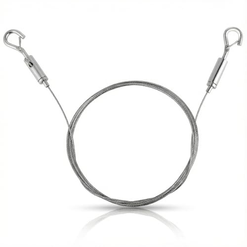 Hopzab Alambre ajustable para colgar cuadros, 2 m x 1,5 mm, cuerda de acero inoxidable resistente con ganchos y abrazaderas, ideal para marcos de fotos, espejos, arte de pared, lámparas, soporte de