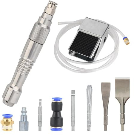 NONDK -12595K Micro Air Flux Chipper with Foot Switch 5 Chisels for Removing Plaster Welding Slag Stone Wood Carving