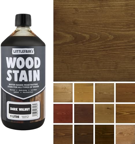 Littlefair's Wood Stain Water-Based - (Dark Walnut) – Non-Toxic, Eco-Friendly & Quick Drying - Easy-to-Apply, Concentrated Formula for All Wood Types – 1 LTR