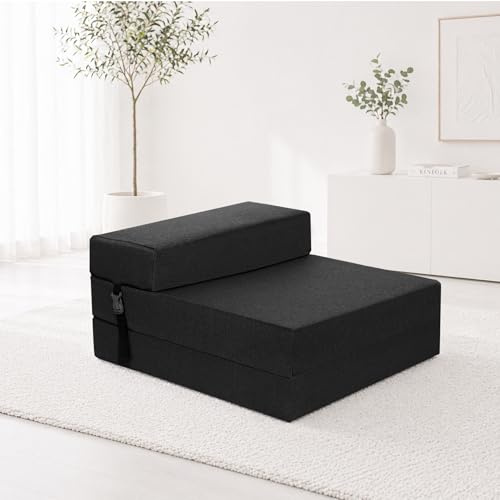 SAPPHIRE Folding Chair Bed – Space Saving Single Sofa Bed for Guests, Soft & Comfortable foldable mattress with Washable Cover, Perfect for Small Rooms & Sleepovers (Black)