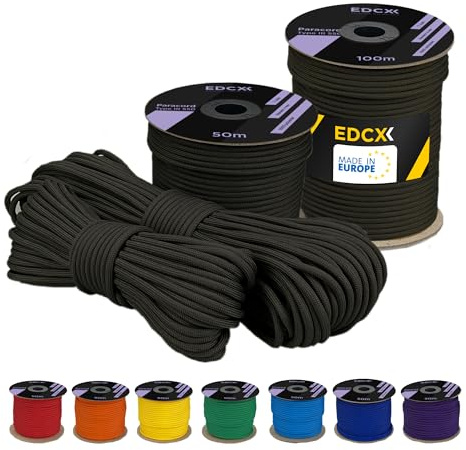 EdcX 4 mm Poli Paracord 550 (15, 30, 50, 100 y 300 m) - Tipo III, Cuerda 100% Nailon, Cuerda de 7 hebras, Cuerda de Nailon de 4 mm (Olive, 15 m)