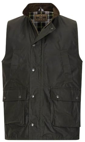 Walker and Hawkes Mäns vaxad Winchester-bomullsväst för utomhusbruk, camping, vandring, resejacka, väst, brun