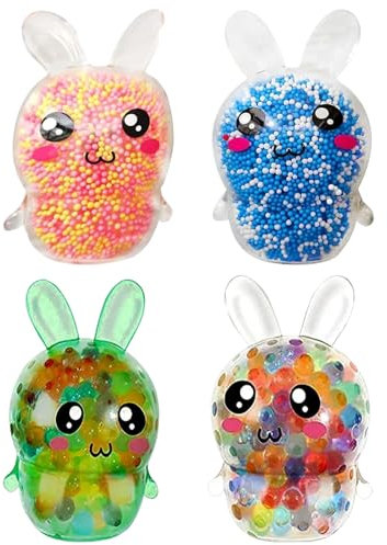Mochi Squishy Toys 4 Stück Squishy Squeeze Spielzeug, Mini Fidget Toys Squishies Kawaii Mochi, Stressabbau Spielzeug für Kinder Erwachsene, Antistressball Hasen Stressball für Ostern Geschenk