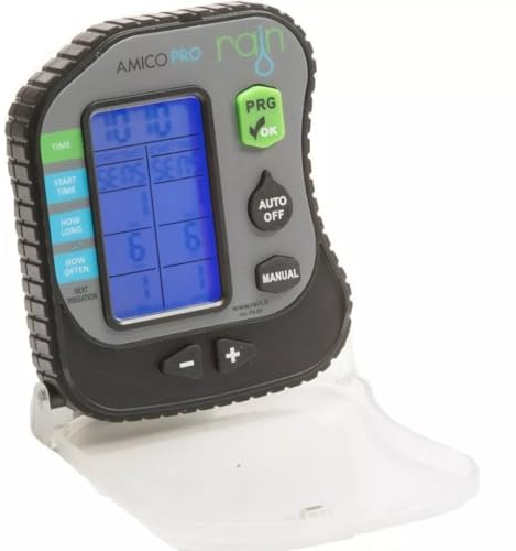 Programmatore di irrigazione 1 Zona Rain Amico PRO1 - Regolatore di irrigazione automatico, display LCD, facile installazione, impermeabile, ideale per giardini e orti, 1 stazione 9 V