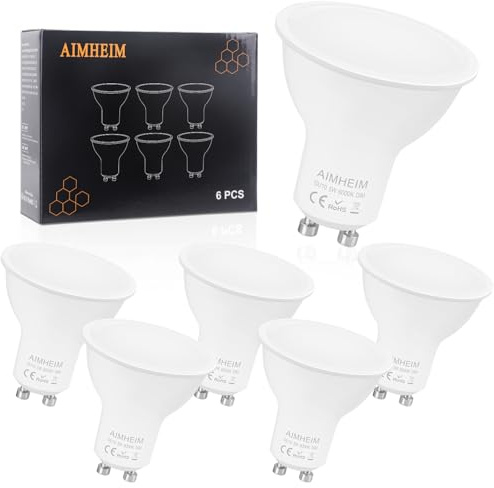 AIMHEIM GU10 LED Leuchtmittel Kaltweiss Dimmbar gu10 Lampe 5W Ersetzt 50W, Led Birne 6000K, 120° Abstrahwinkel, Strahler Flimmerfrei Reflektorlampe, 6 Stück
