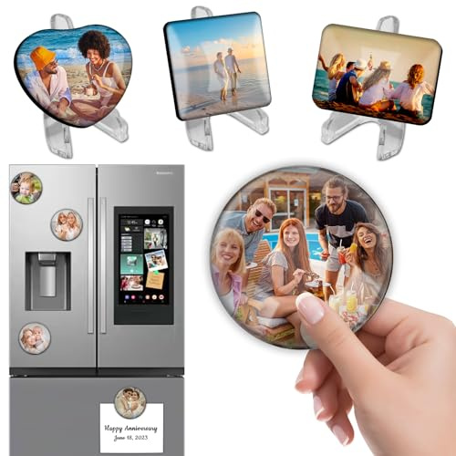 Custom Magnet Add Your Photo Refrigerator Locker Magnets - Personalized Picture Crystal Glass Fridge Magnets for Home Office Cabinets, Valentine's Day, Wedding, Decorate Home (Round)