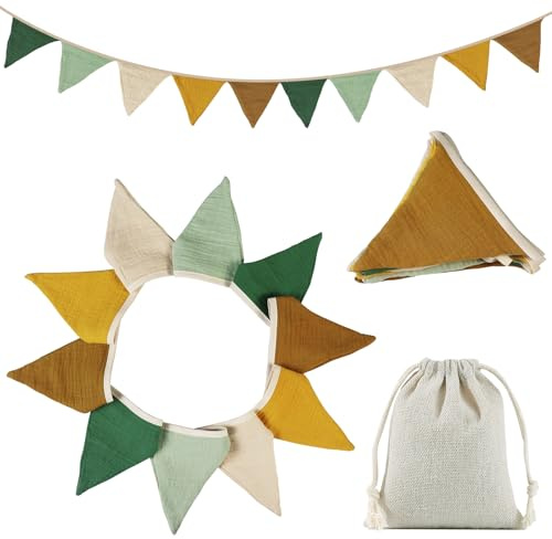 2Pcs Fabric Bunting Banner Set, Double Side Cloth Triangle Banner, Soft Vintage Fabric Bunting Flags, Nursery Bunting for Wedding, Birthday, Party, Baby Room Decorations