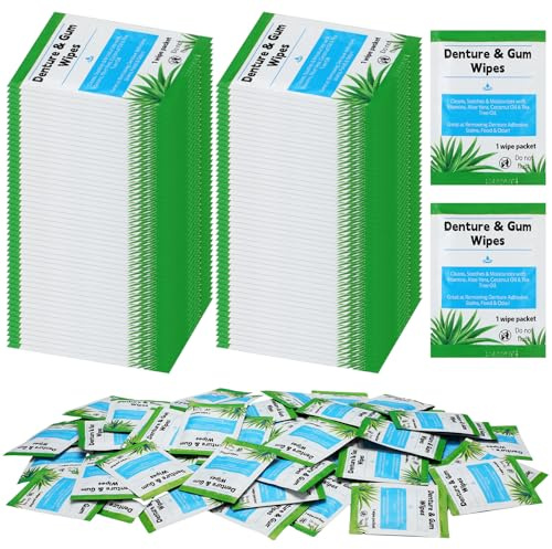 Timgle 100 Pcs Denture Cleaning Wipes Refreshes Mouth Deep Cleaning Wipes for Remove Denture Adhesive, Food Debris, Stains and Odor (Classic)