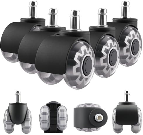 Foydream Juego de 5 Ruedas Silla Oficina 11x22mm, 360 Grados Rotación Silencioso Ruedas Silla gaming, Ruedas Reemplazo Sillas Oficina, para Todo Tipo de Suelos, Gris