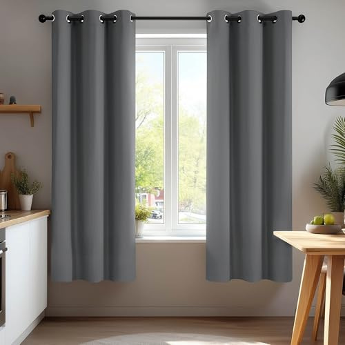 Deconovo Blackout Curtains Eyelet, Super Soft Thermal Insulated Noise Reduction Small Curtains for Bedroom Living Room, W38 x L72 Inch, Light Grey, 2 Panels