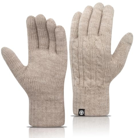 LJCZKA Guanti Invernali Caldi per Donna e Uomo Guanti Touch Screen a Maglia Morbidi Elastici per all'Aperto, Guida, Ciclismo (Cachi)