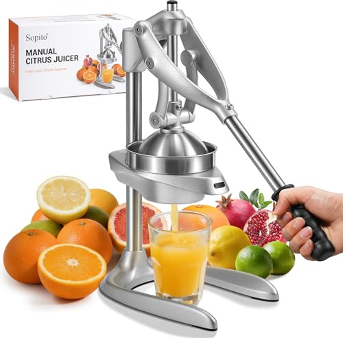 Manual Citrus Juicer, Sopito Orange Juicer Machine, Heavy-Duty Fruit Juicer Manual for Orange Pomegranate Lemon Lime, Max Juice Extraction