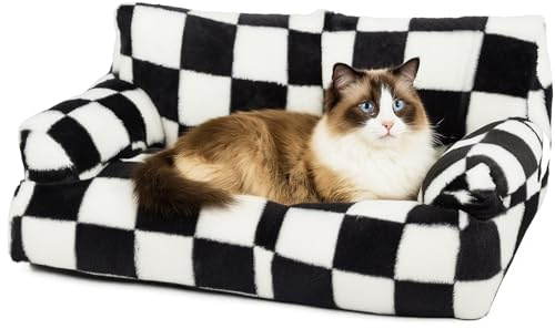 GreenWhim Cat Sofa Bed for Indoor Cats and Small Dogs Fluffy Plush Pet Couch with Removable Washable Cover, Non-Slip Bottom for Indoor Cars Large (Black)