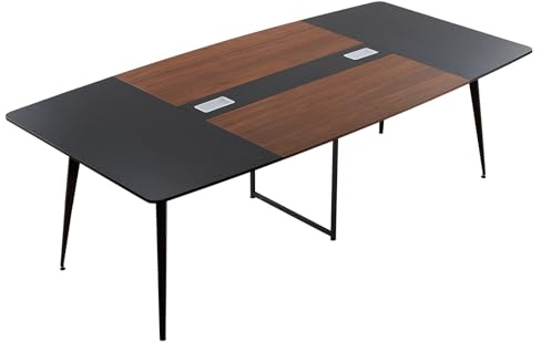 VEVOR Table de conférence rectangulaire de 2400 mm pour 10 Personnes, Table de réunion avec Pieds en métal, Grand Bureau de séminaire Moderne pour Salle de réunion, Salle de Formation, Noir et Marron
