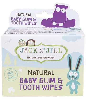 Jack N' Jill Natural Baby Gum & Tooth Wipes - 25 pcs, Baby Oral Cleaner, Individually Wrapped, Contains Only Water & Xylitol, Made from Soft Cotton, Free from Fluoride & Sugar, Safe for Newborn Babies