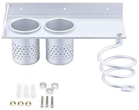 YOCZOX Spazio Alluminio Porta-phon, Supporto a Parete per Asciugacapelli a Molla con Spirale a Molla Organizer Bagno per sistemare con Stile arricciacapelli, Piastre e phon