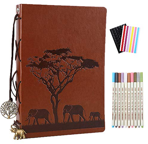 YHH Album Fotografico Pagine Nere, Scrapbook Album Foto Viaggio Pelle Vintage Scrapbooking Autoadesivo Photo Album Fai da te, per foto di diverse dimensione Regalo Natale Compleanno Neonato Elefante1