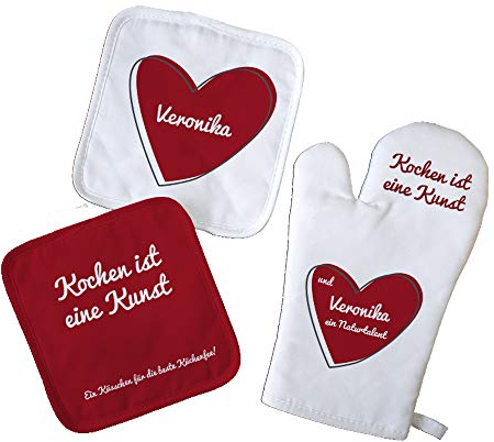 CADEAUX.COM Personalisierte Ofenhandschuh und Topflappen - Herz Vorname - Muttertagsgeschenk - Geschenk zum Muttertag