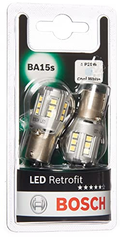 Bosch P21W - Lampadine LED Retrofit per Fari - 12 V 1 W, 6000 K, Luce Bianca Fredda, Montaggio Semplice, Durata fino a 10000 Ore - Confezione da 2 Lampadine